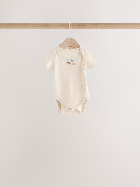 Dsiney Kidz - Neutral Dinosaur Short Sleeve Baby Bodysuits 5 Pack image 2