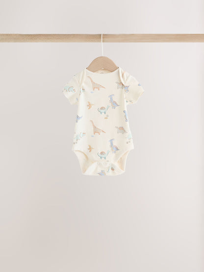 Dsiney Kidz - Neutral Dinosaur Short Sleeve Baby Bodysuits 5 Pack image 4