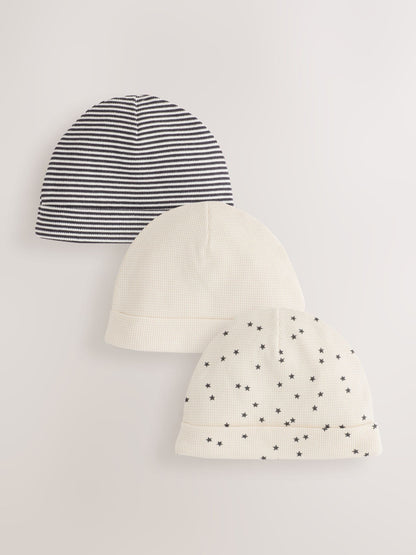 Monochrome Waffle Beanies 3 Pack (0-18mths) - image 1