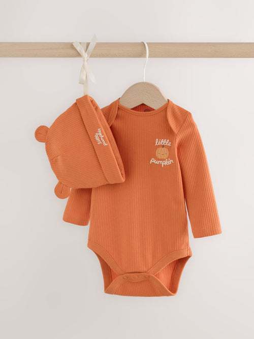 Dsiney Kidz - Orange Halloween Little Pumpkin Baby Bodysuit and Hat Set 2 Piece image 1