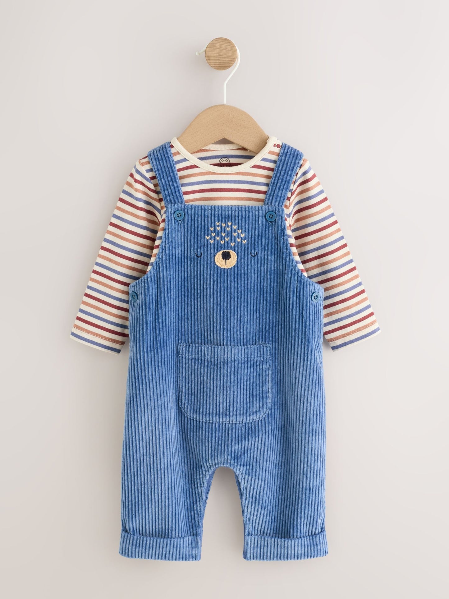 Navy Blue Bear Cord Dungarees and Bodysuit Baby Set (0mths-3yrs) image 1