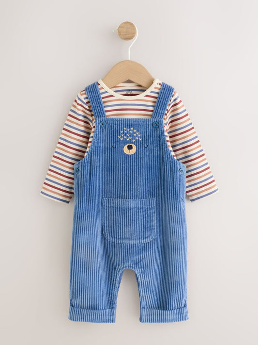 Navy Blue Bear Cord Dungarees and Bodysuit Baby Set (0mths-3yrs) image 1