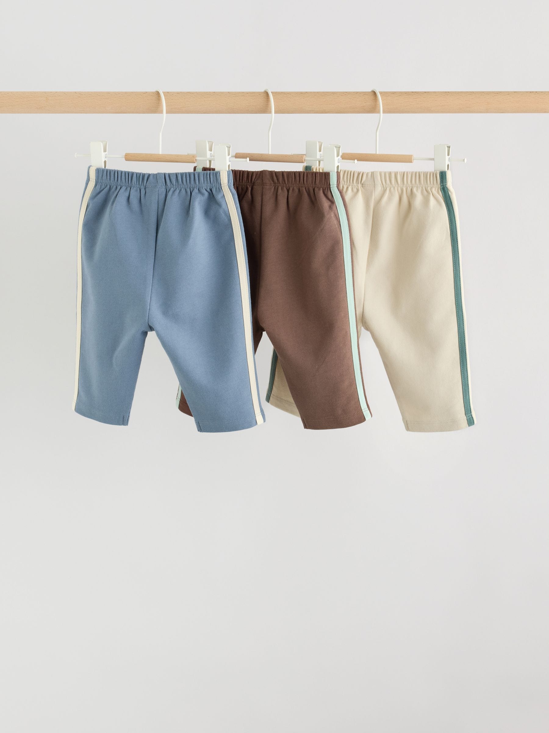Dsiney Kidz - Blue/Brown/Cream Baby Straight Leg Joggers 3 Pack (0mths-2yrs) image 2