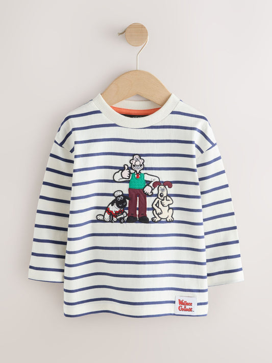 Disney Kidz - White Stripe Long Sleeve Wallace & Gromit T-Shirt (3mths-8yrs) image 1