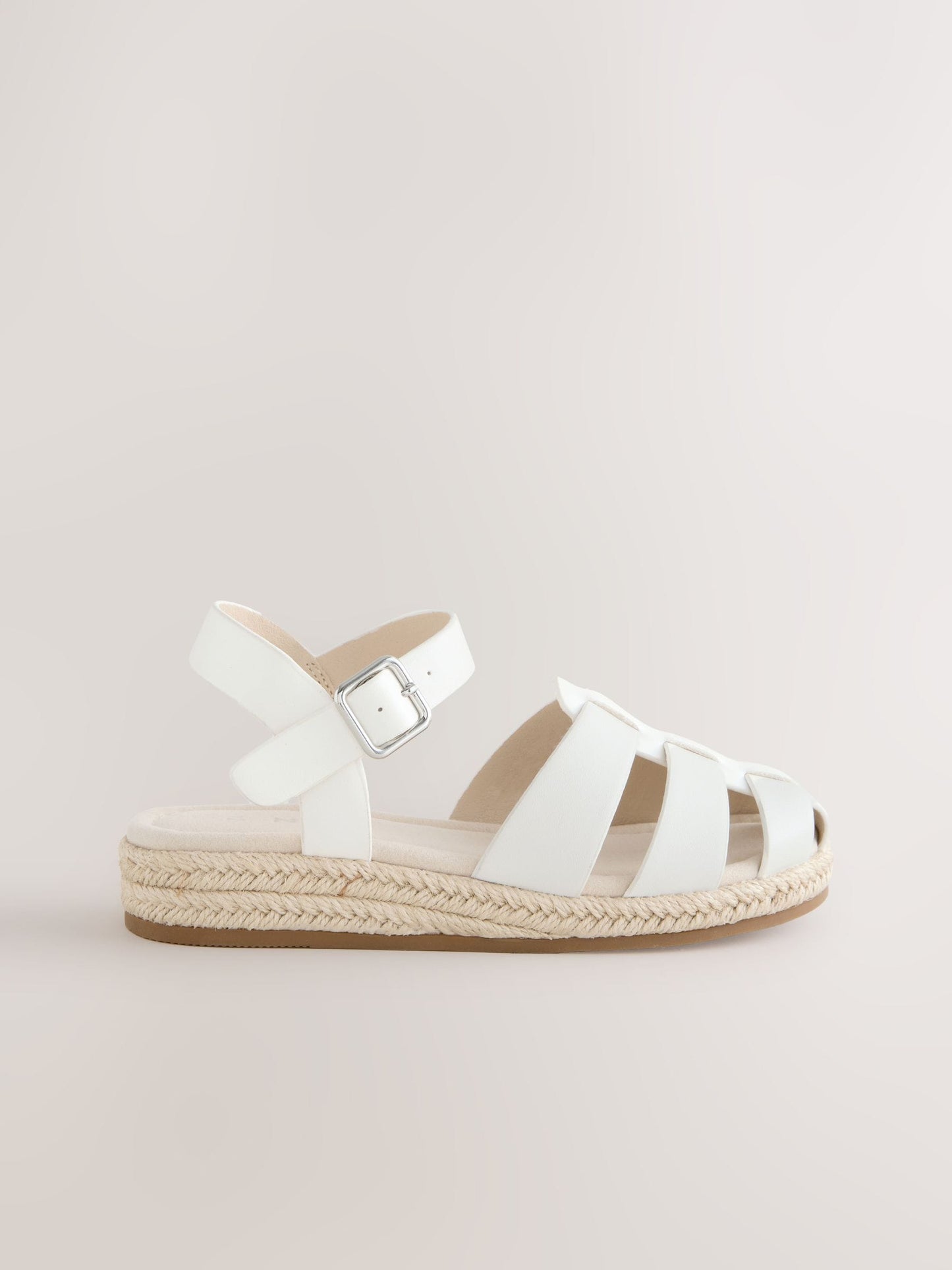 White Standard Fit (F) Wedge Fisherman Sandals image 2