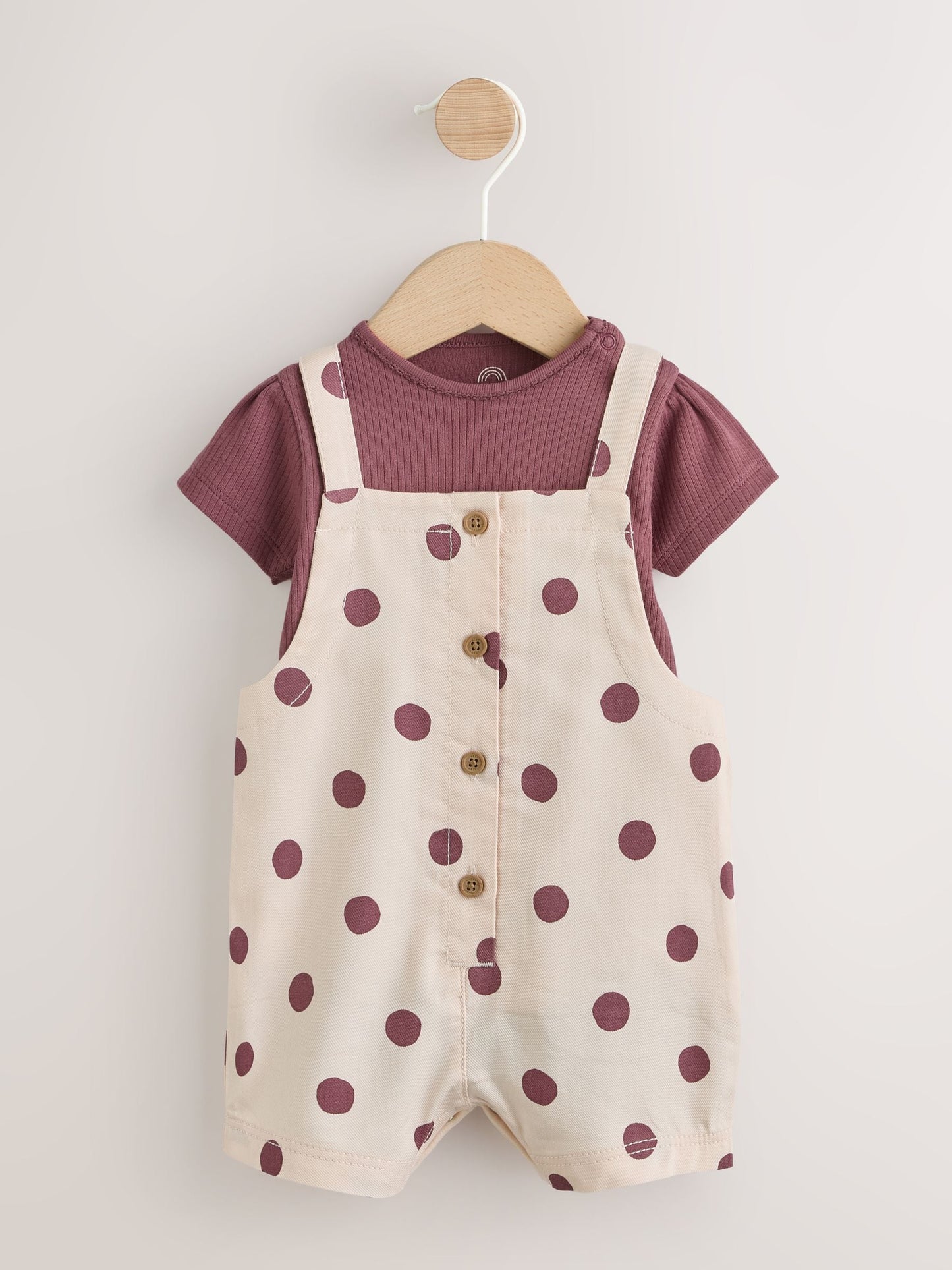 Burgundy/Ecru Spot Woven Baby Dungaree And Bodysuit 2 Piece Set (0mths-2yrs) image 1