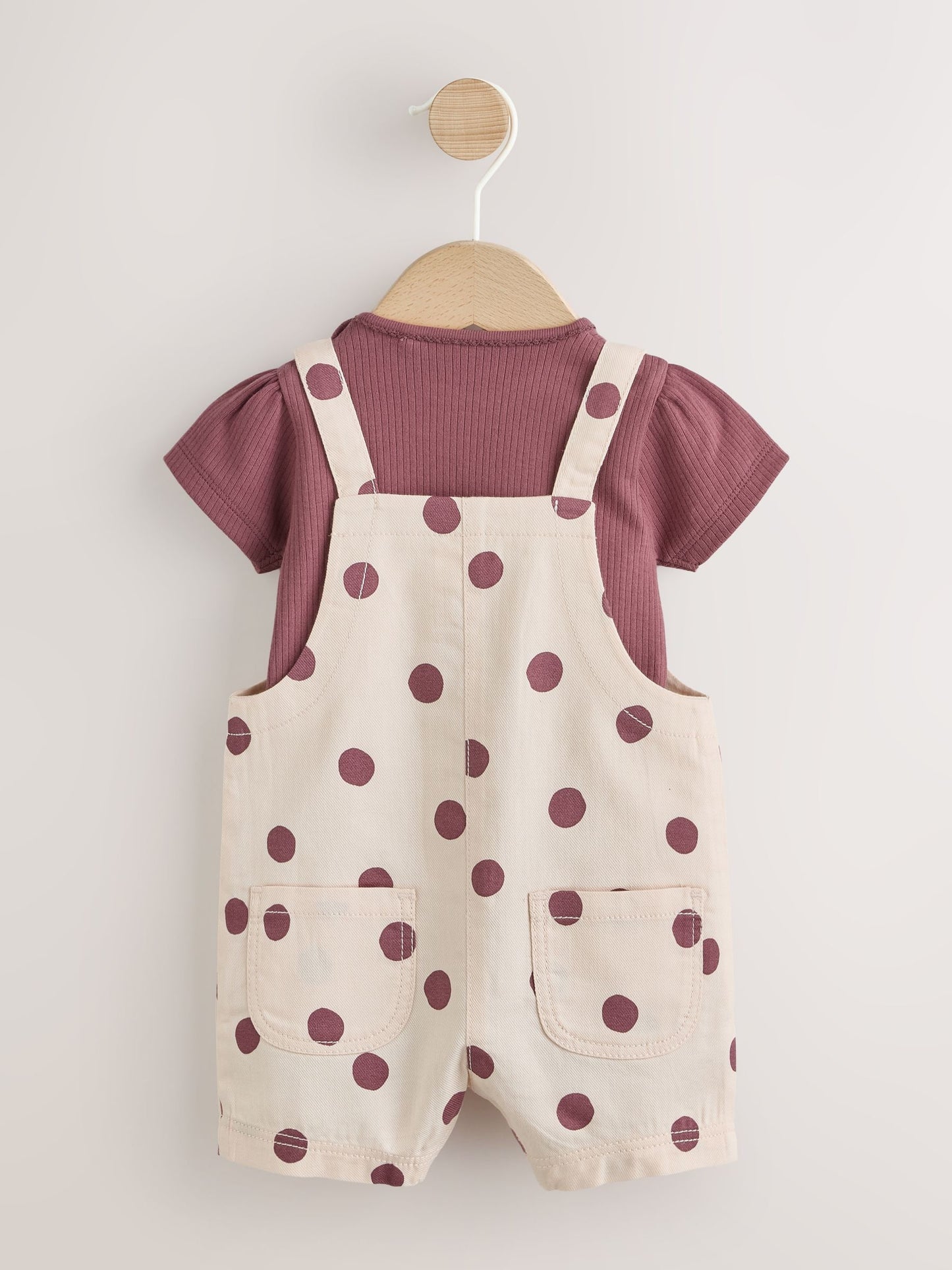 Burgundy/Ecru Spot Woven Baby Dungaree And Bodysuit 2 Piece Set (0mths-2yrs) image 2