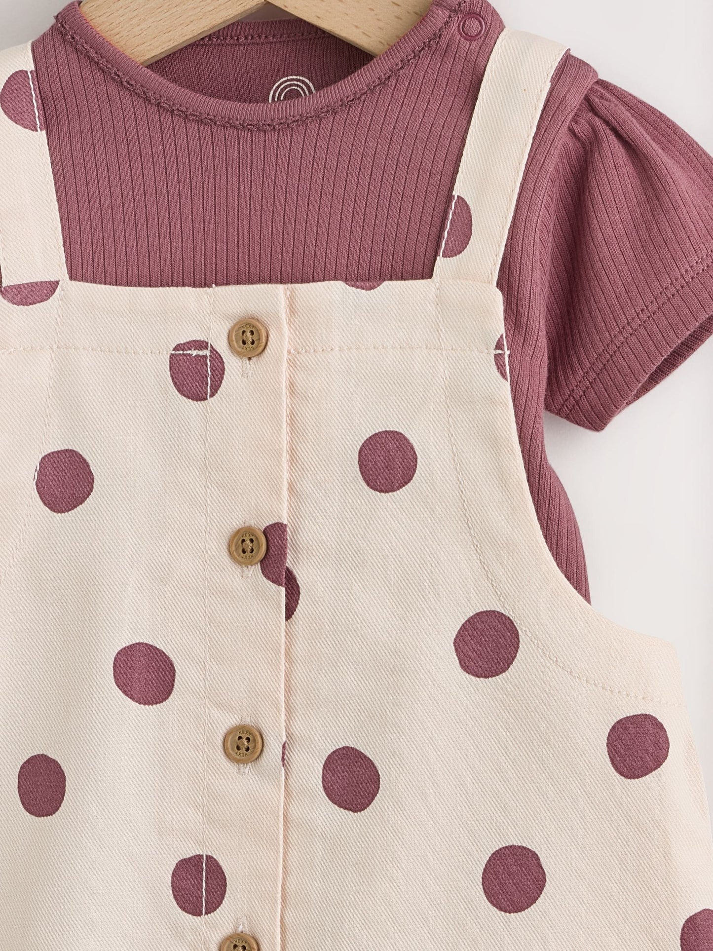 Burgundy/Ecru Spot Woven Baby Dungaree And Bodysuit 2 Piece Set (0mths-2yrs) image 4