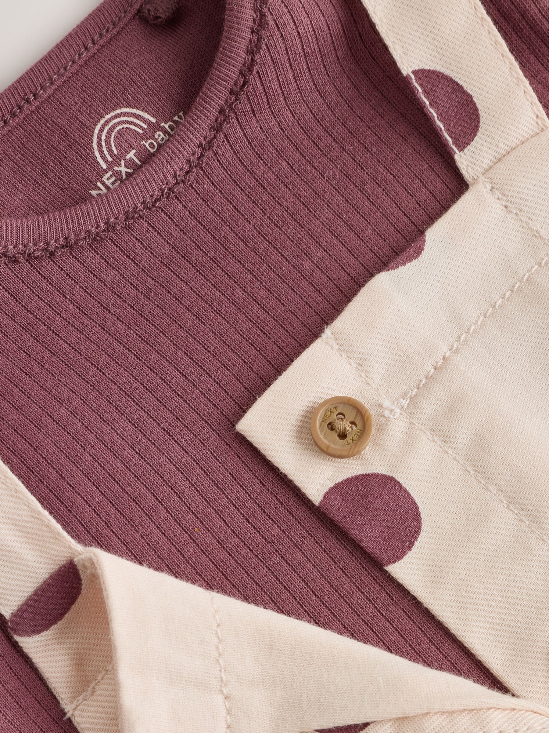 Burgundy/Ecru Spot Woven Baby Dungaree And Bodysuit 2 Piece Set (0mths-2yrs) image 5