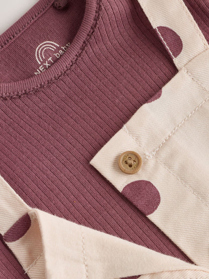 Burgundy/Ecru Spot Woven Baby Dungaree And Bodysuit 2 Piece Set (0mths-2yrs) image 5