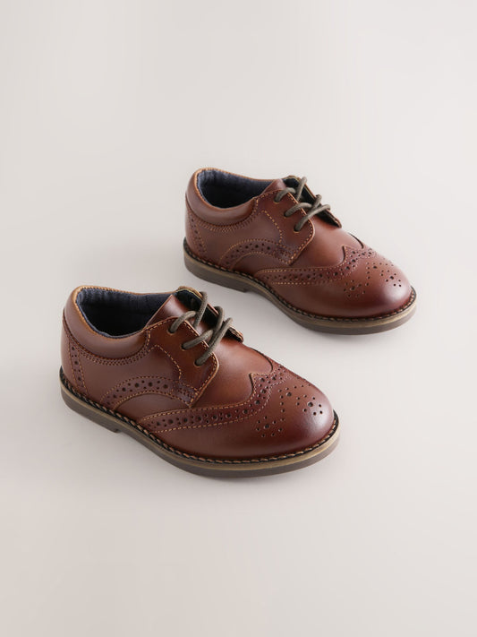 Dsiney Kidz - Tan Brown Wide Fit (G) Lace Up Brogue Shoes image 1