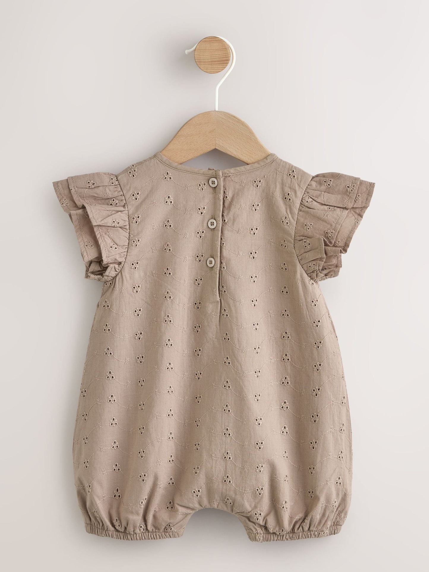 Chocolate Brown Broderie Baby Romper (0mths-2yrs) image 2