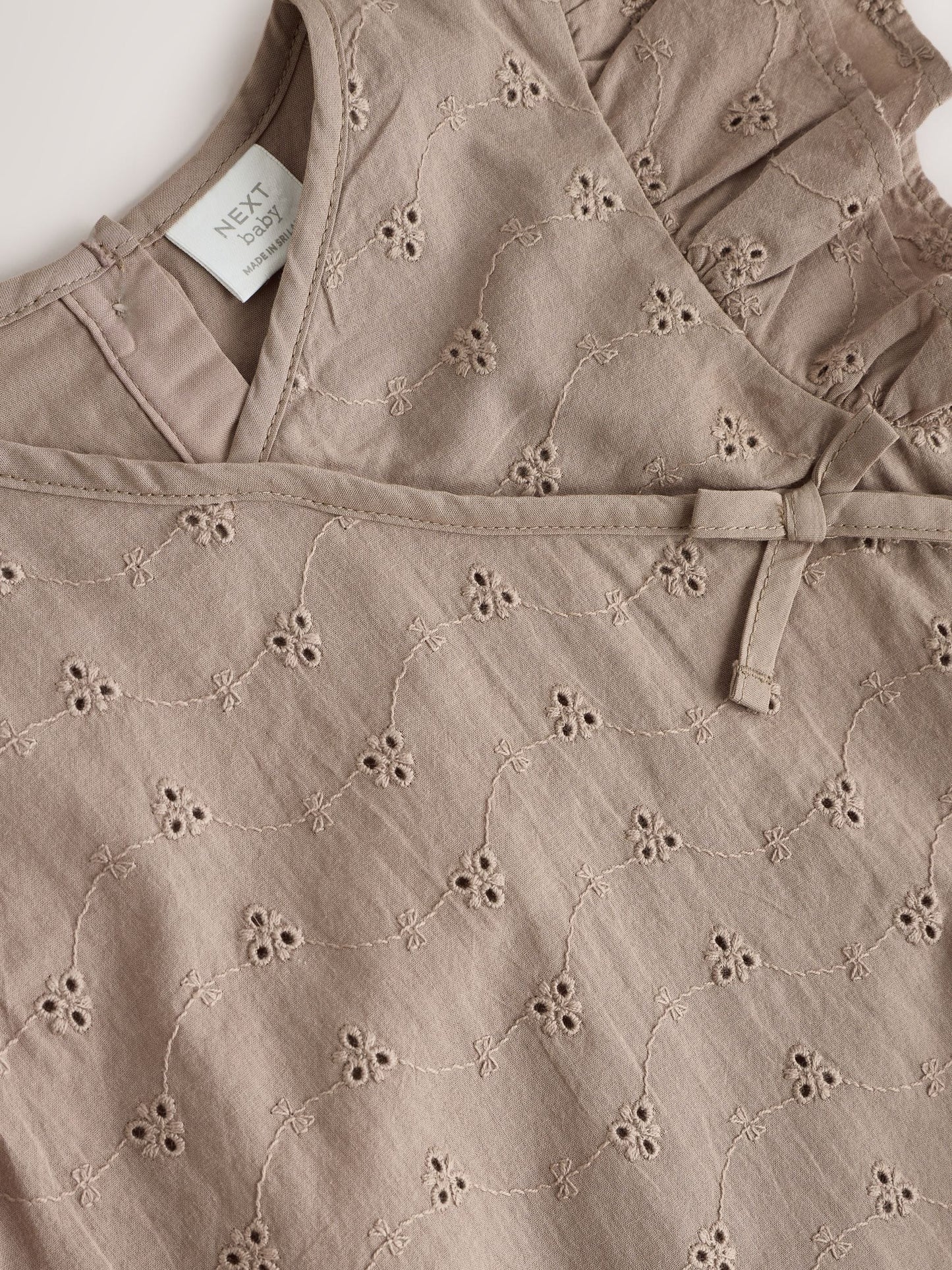 Chocolate Brown Broderie Baby Romper (0mths-2yrs) image 4