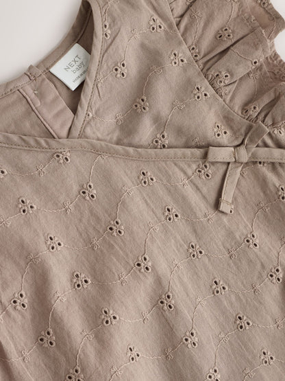 Chocolate Brown Broderie Baby Romper (0mths-2yrs) image 4