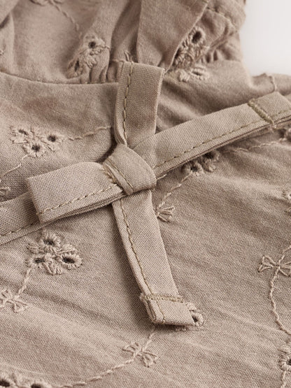 Chocolate Brown Broderie Baby Romper (0mths-2yrs) image 5