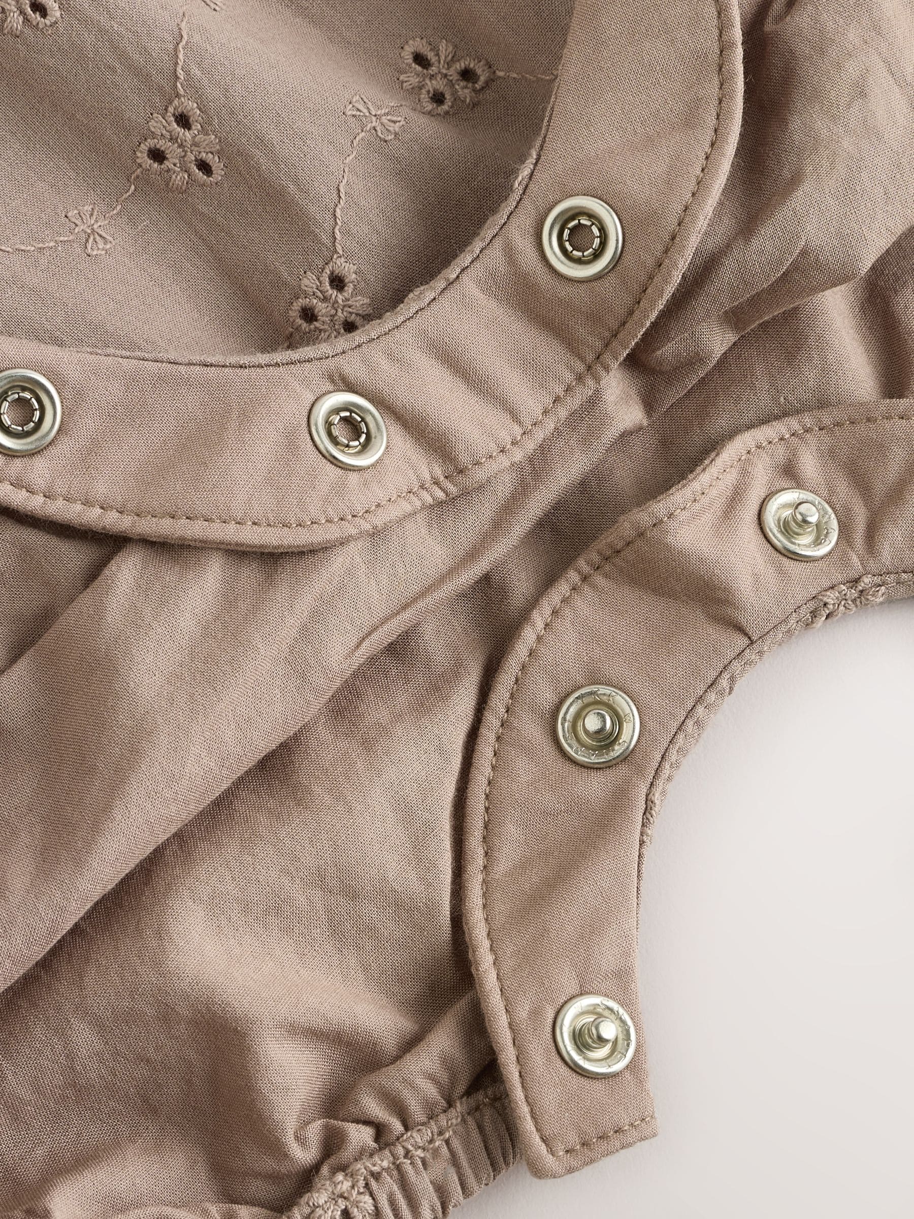 Chocolate Brown Broderie Baby Romper (0mths-2yrs) image 6