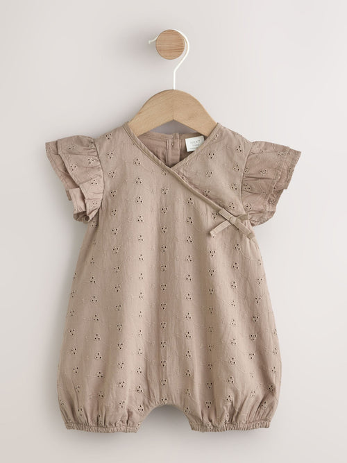 Chocolate Brown Broderie Baby Romper (0mths-2yrs) image 1