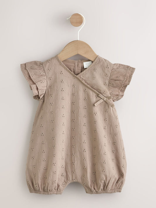 Chocolate Brown Broderie Baby Romper (0mths-2yrs) image 1
