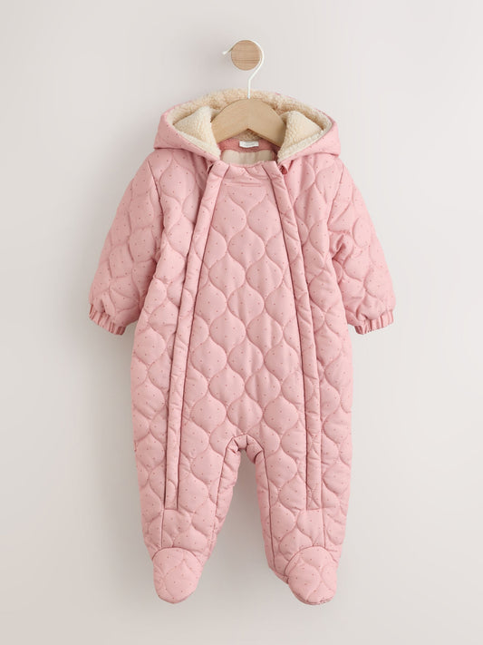 Pink Nylon Spot Double Zip Hooded Baby All-In-One (0mths-2yrs) - image 1
