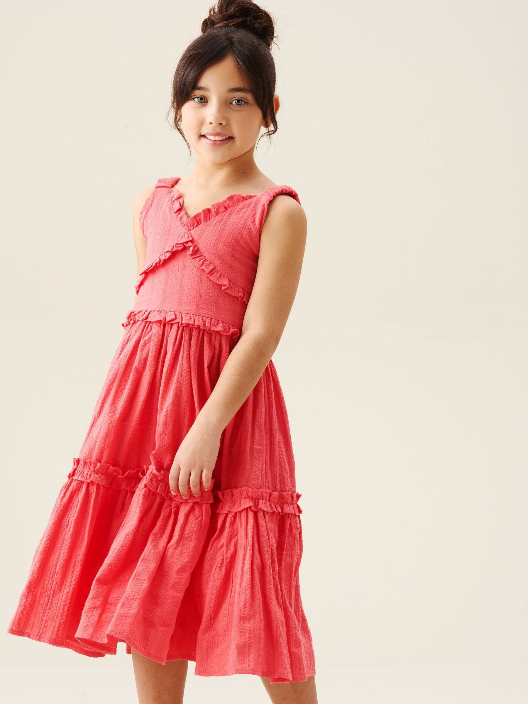 Angel & Rocket Pink Marie Coral Tiered Frill Dress image 5