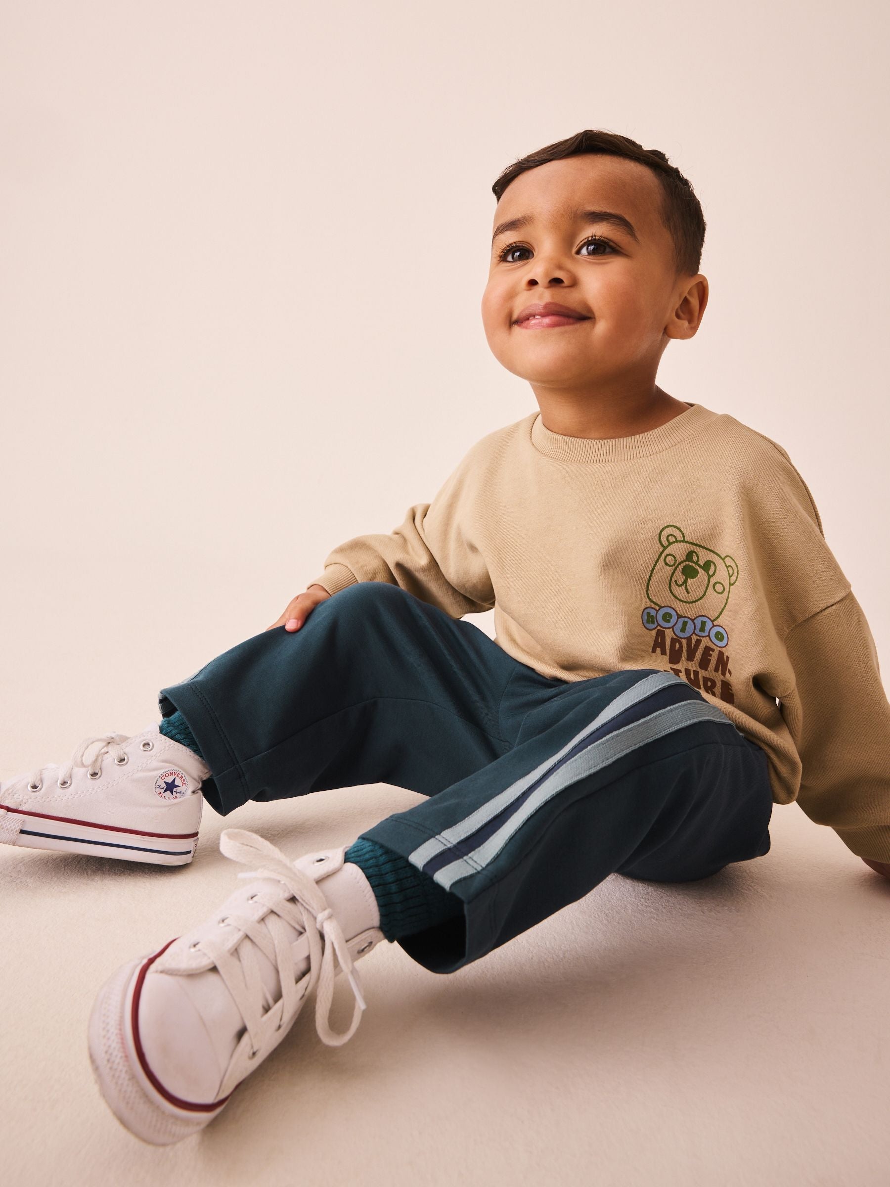 Teal Blue Wide Leg Side Stripe Joggers (3mths-7yrs) image 2