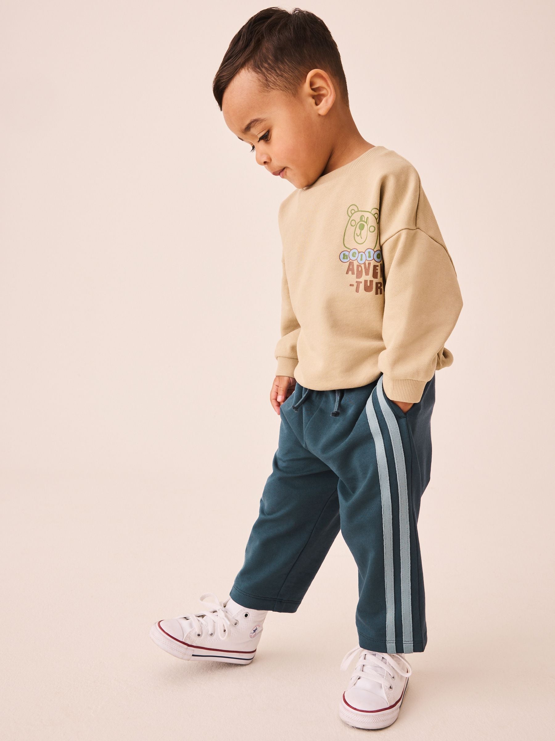 Teal Blue Wide Leg Side Stripe Joggers (3mths-7yrs) image 3