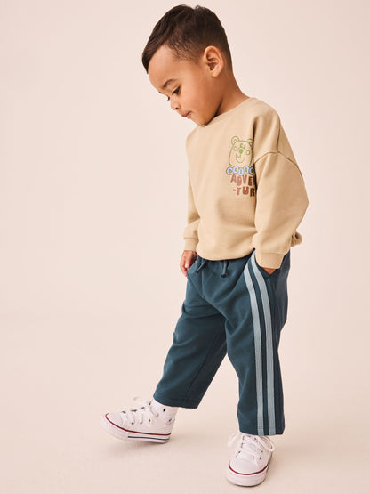 Teal Blue Wide Leg Side Stripe Joggers (3mths-7yrs) image 3
