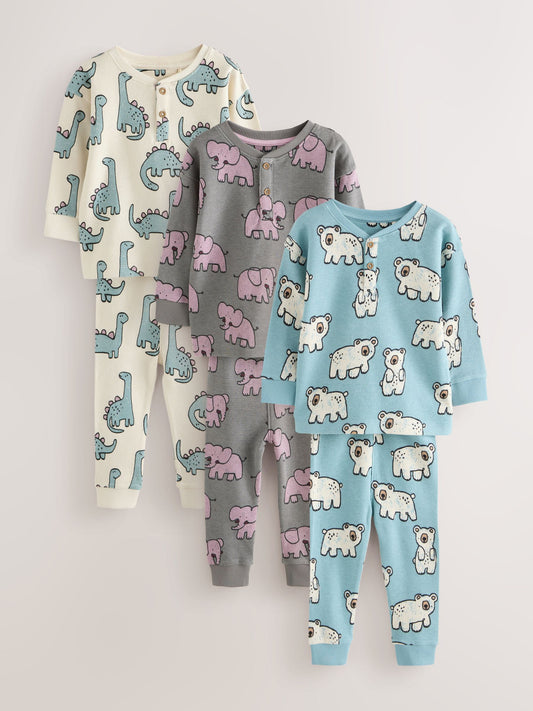 Dsiney Kidz - Charcoal/Blue All Over Stompy Animal Snuggle Pyjamas 3 Pack (9mths-10yrs) image 1