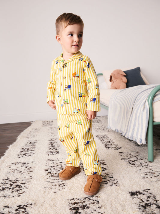 Yellow/Brown Stripe Diggers Button Down Pyjamas (9mths-10yrs) - image 1