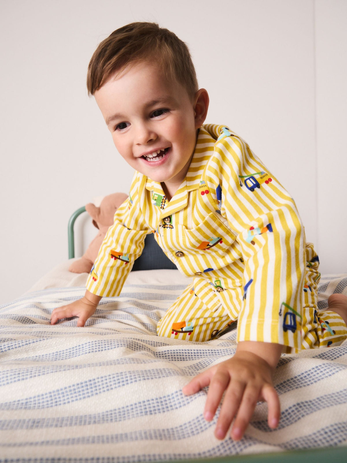 Yellow/Brown Stripe Diggers Button Down Pyjamas (9mths-10yrs) - image 3