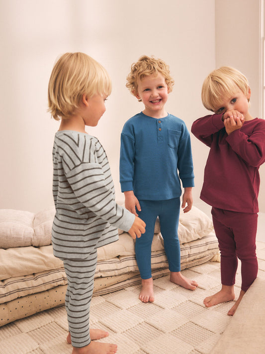 Blue/Grey/Maroon Snuggle Pyjamas Set 3 Pack (9mths-12yrs) - image 1