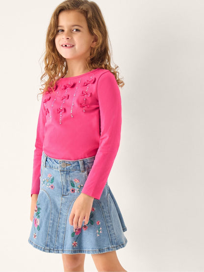 Dsiney Kidz - Monsoon Blue Floral Embroidered Denim Mini Skirt image 1