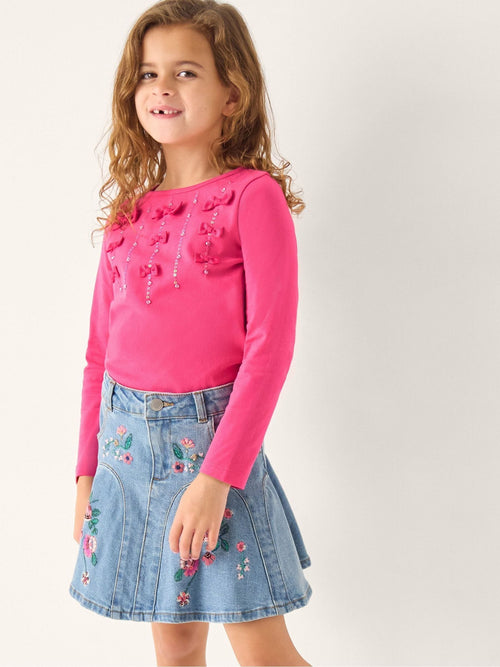Dsiney Kidz - Monsoon Blue Floral Embroidered Denim Mini Skirt image 1