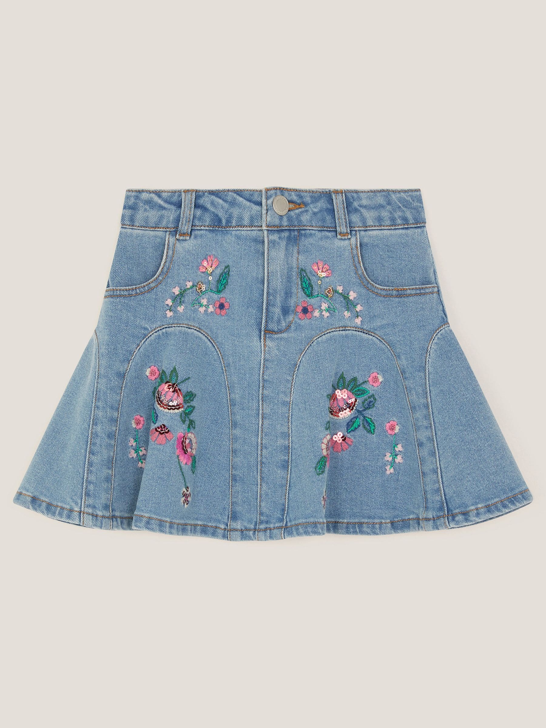 Dsiney Kidz - Monsoon Blue Floral Embroidered Denim Mini Skirt image 2