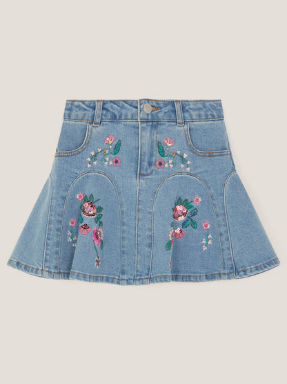 Dsiney Kidz - Monsoon Blue Floral Embroidered Denim Mini Skirt image 2