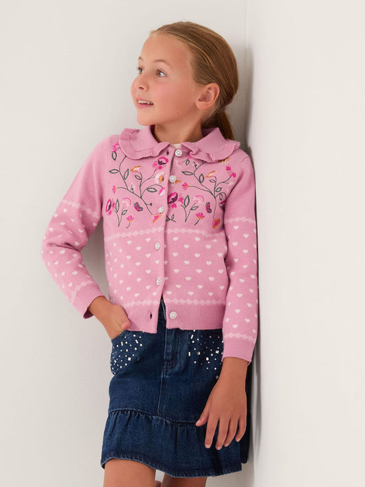 Monsoon Pink Floral Embroidered Collar Cardigan - image 1