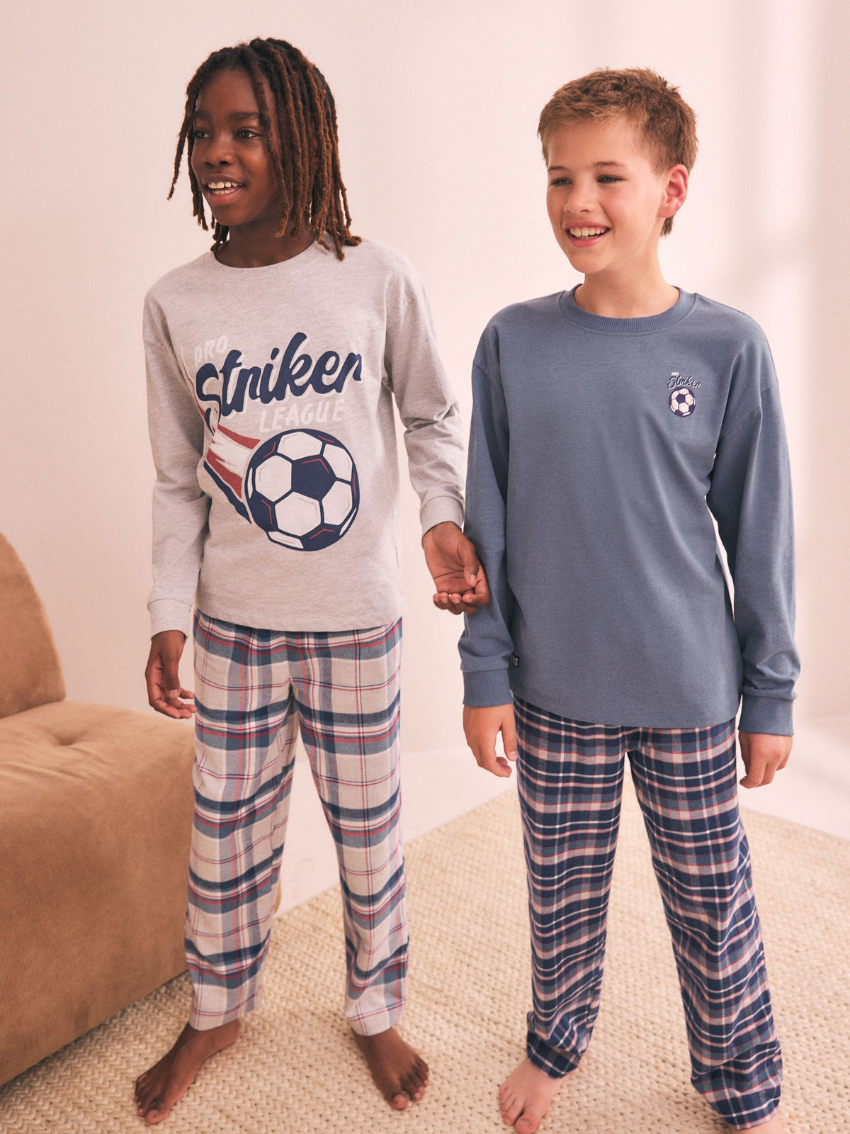 Blue/Grey Woven Check Pyjamas 2 Pack (3-16yrs) - image 1