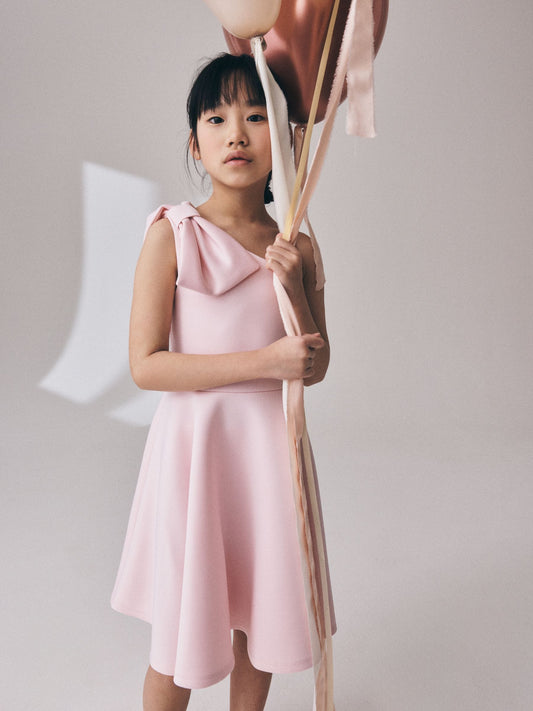 Pink One Shoulder Bow Scuba Occasion Dress (3-16yrs) - image 1