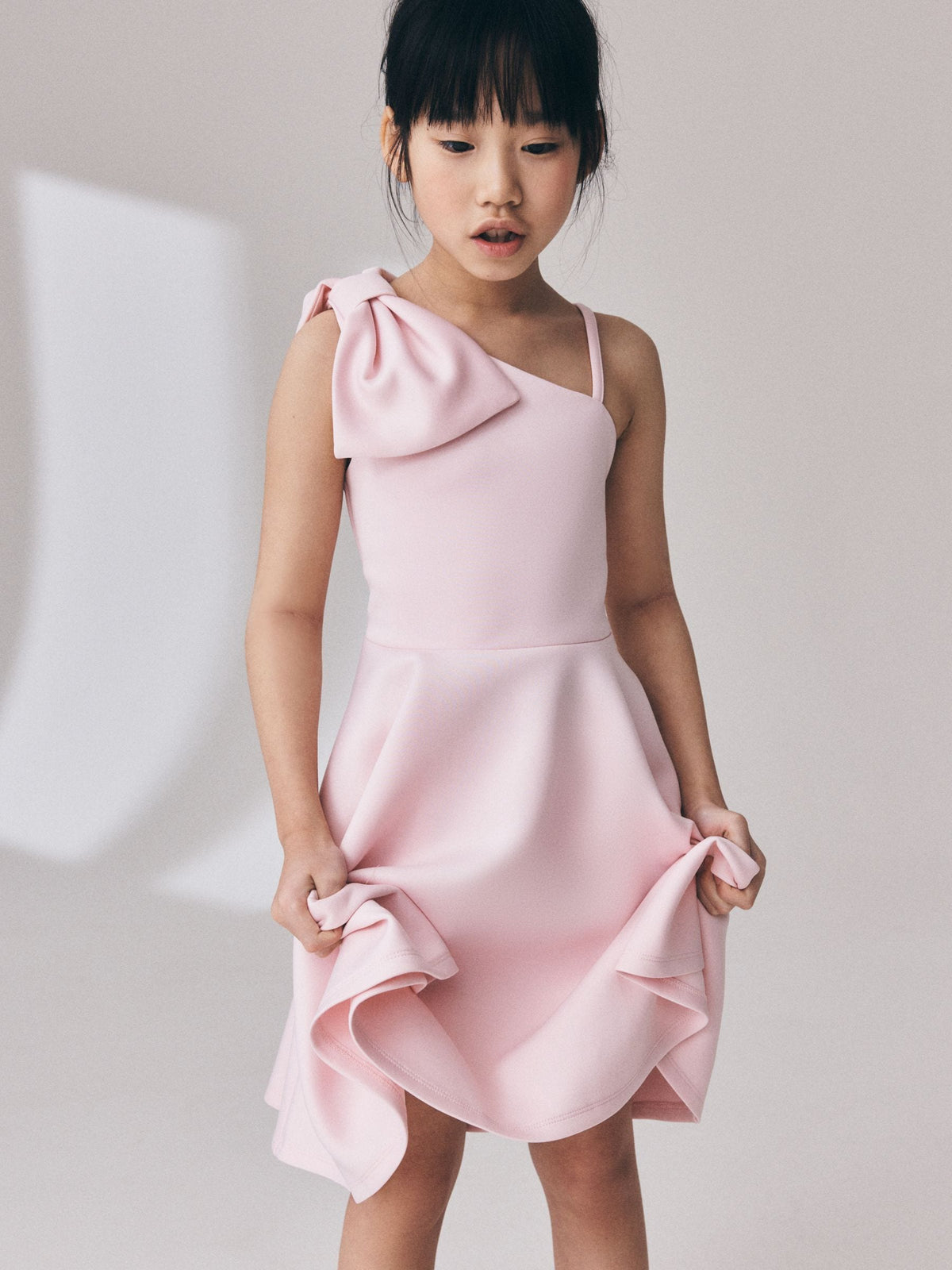 Pink One Shoulder Bow Scuba Occasion Dress (3-16yrs) - image 2
