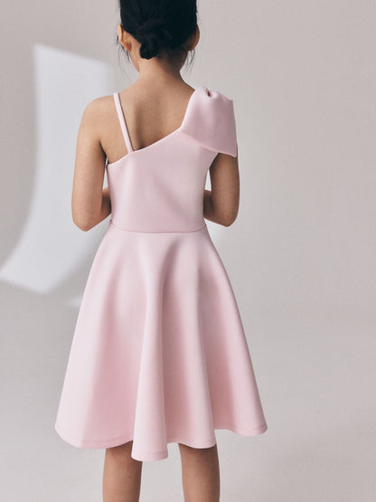 Pink One Shoulder Bow Scuba Occasion Dress (3-16yrs) - image 3