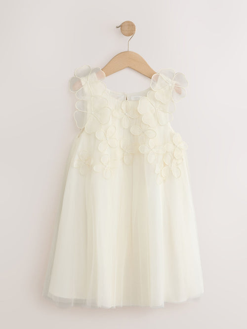 Dsiney Kidz - Ivory Flower Girl 3D Flowers Mesh Dress (3-16yrs) image 1