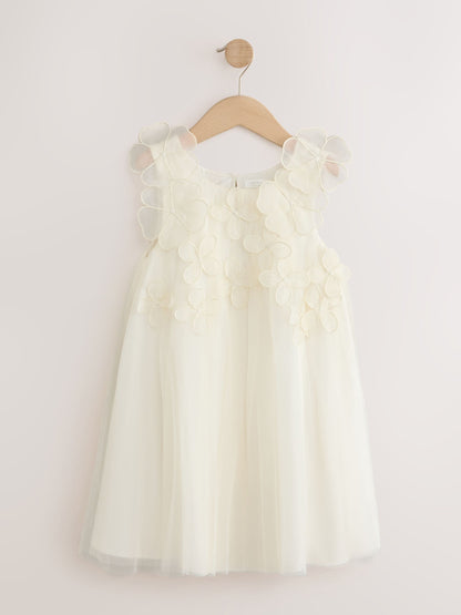 Dsiney Kidz - Ivory Flower Girl 3D Flowers Mesh Dress (3-16yrs) image 1