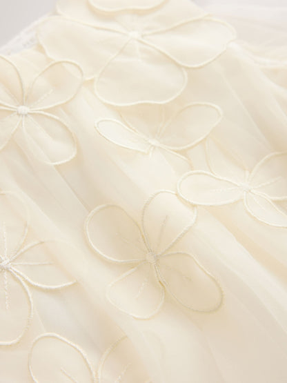 Dsiney Kidz - Ivory Flower Girl 3D Flowers Mesh Dress (3-16yrs) image 3