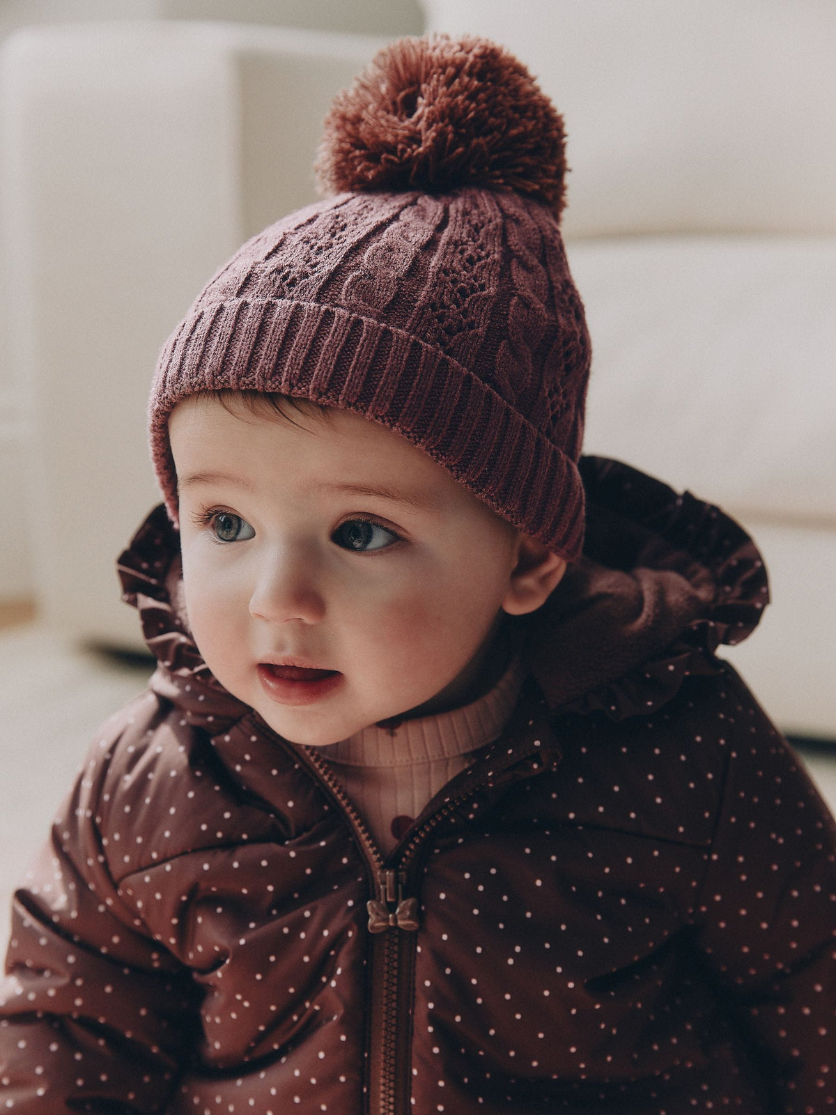 Brown Cable Knitted Cable Knitted Pom Baby Beanie Hat - image 1