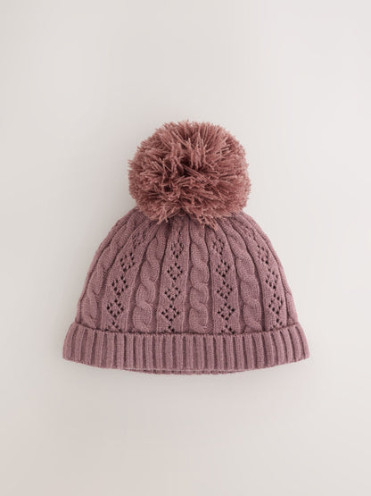 Brown Cable Knitted Cable Knitted Pom Baby Beanie Hat - image 2
