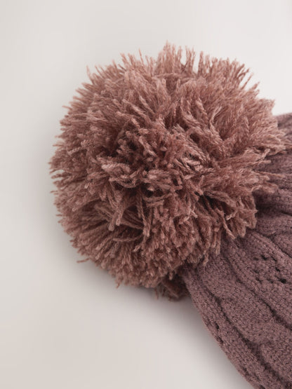 Brown Cable Knitted Cable Knitted Pom Baby Beanie Hat - image 3