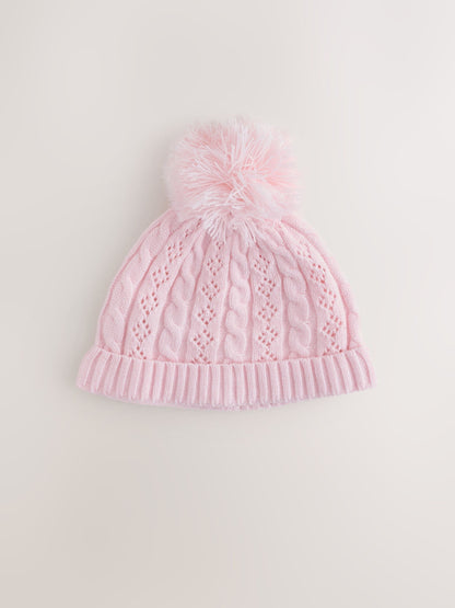 Pink Cable Knitted Pom Cable Knitted Pom Baby Beanie Hat - image 3