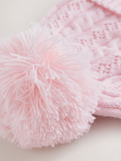 Pink Cable Knitted Pom Cable Knitted Pom Baby Beanie Hat - image 5