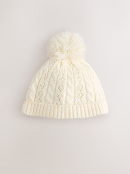 Cream Cable Knitted Pom Baby Beanie Hat - image 3
