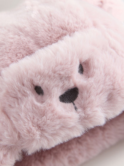 Pink Bear Embroidered Faux Fur Trapper Baby Hat - image 2